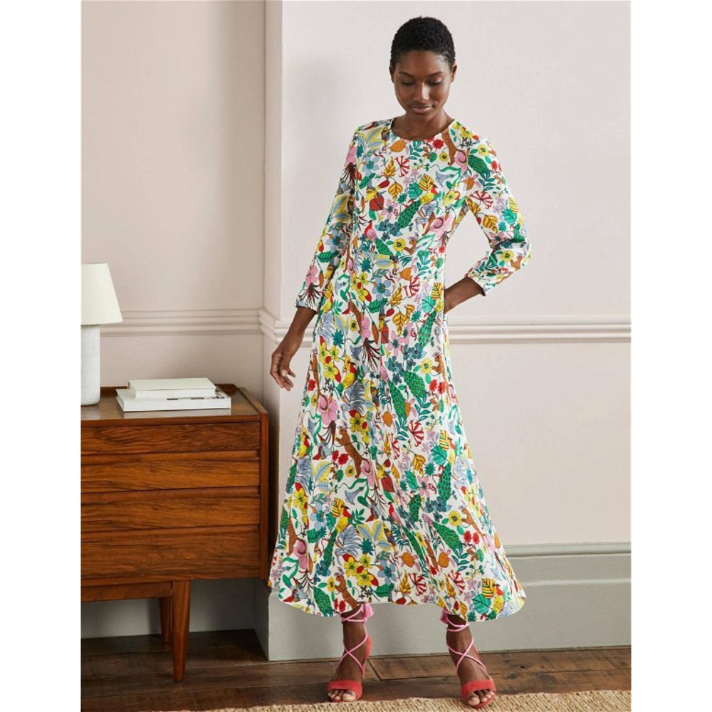 Boden exotic paradise maxi dress 3/4 sleeves maximalist animals print size 4